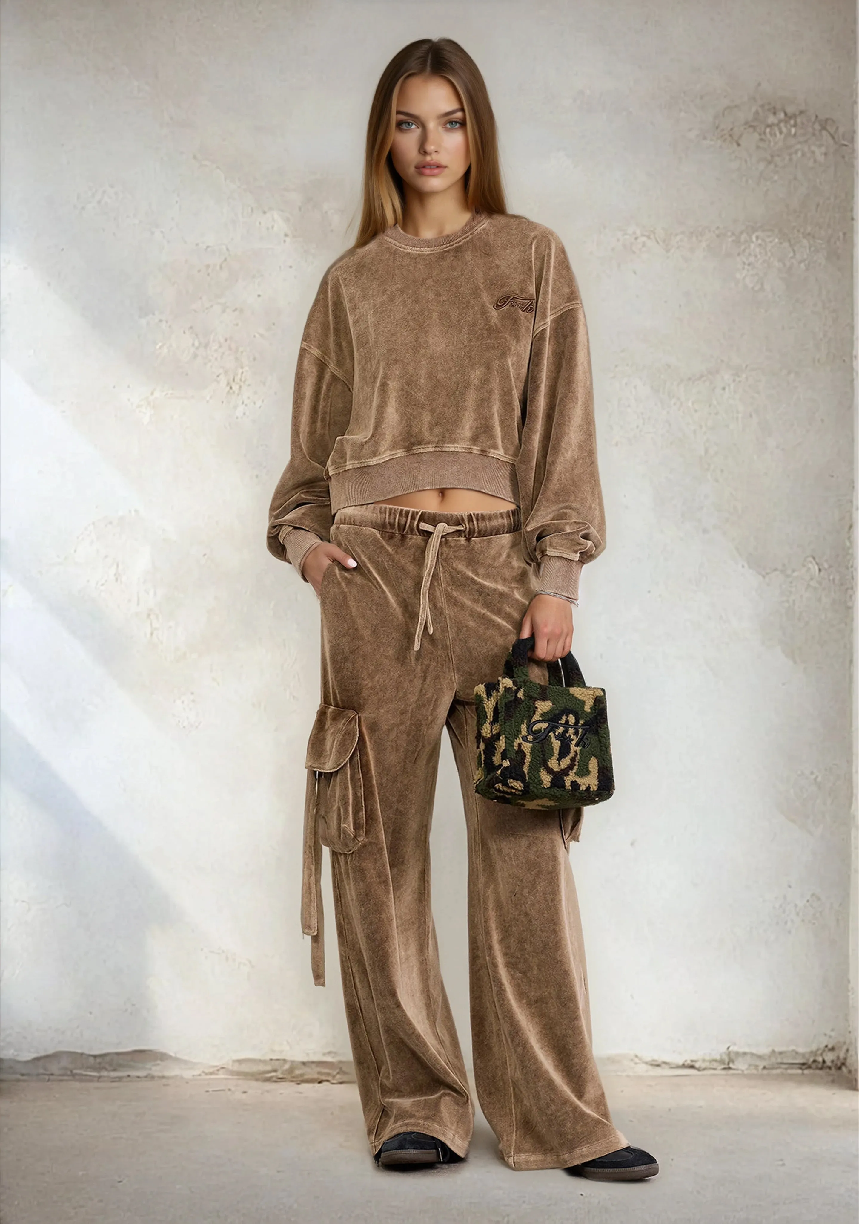 Women's crop sweatshirt F**K Light Brown W0406-LB sold by F**K Official