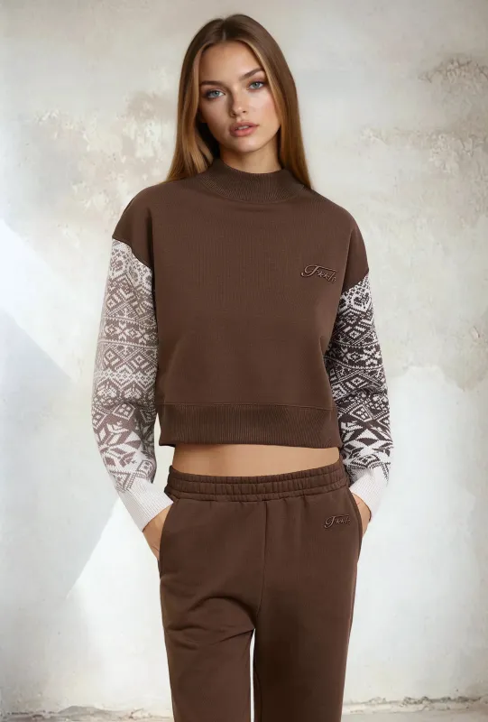 Women's crop sweatshirt F**K Brown W0202-BN made by F**K Official