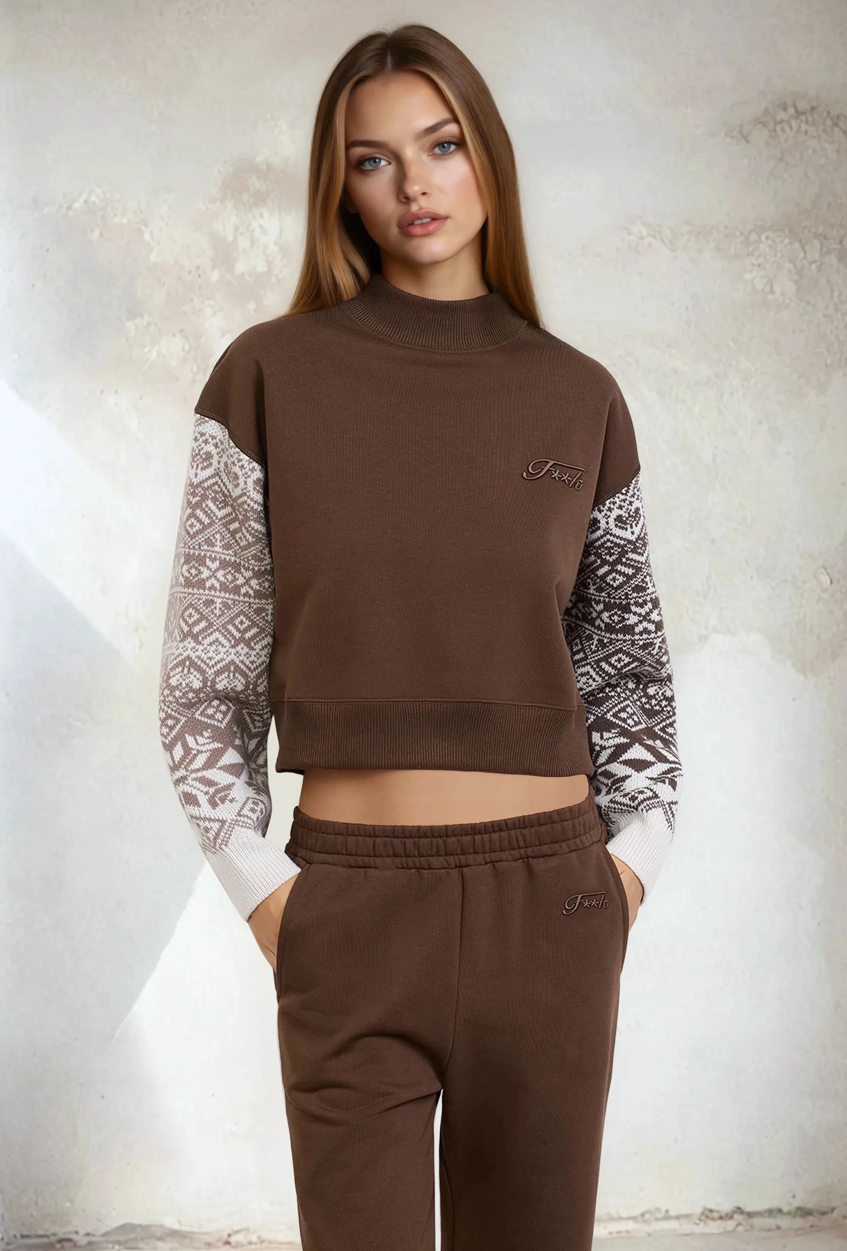 Women's crop sweatshirt F**K Brown W0202-BN sold by F**K Official