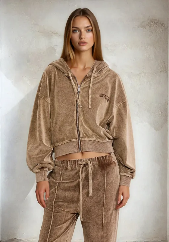 Crop sweatshirt with a woman hood F**K Light Brown W0400-LB sold by F**K Official