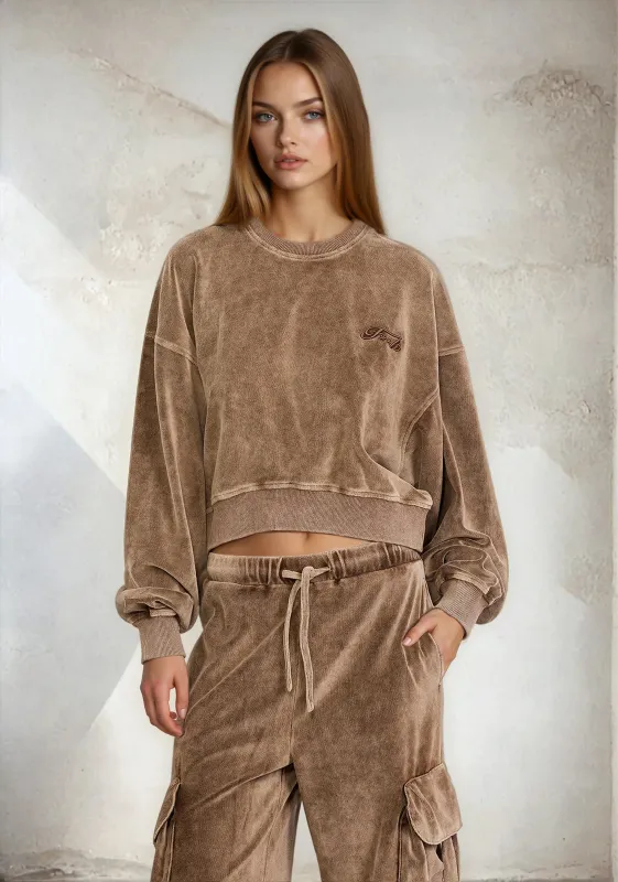 Women's crop sweatshirt F**K Light Brown W0406-LB sold by F**K Official