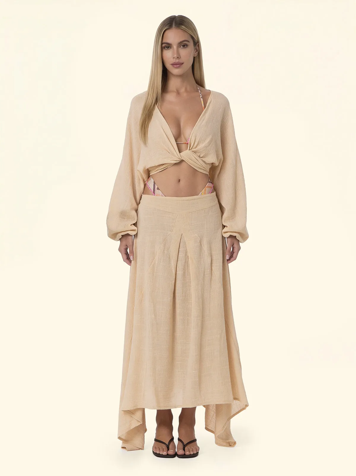 Women's Long Sleeve Crop Top F**K Beige SW0738-BG sold by F**K Official product image thumbnail 3