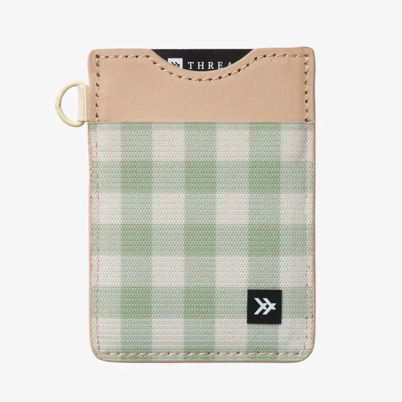 Green Gingham - Vertical Leather Wallet made by Thread Wallets