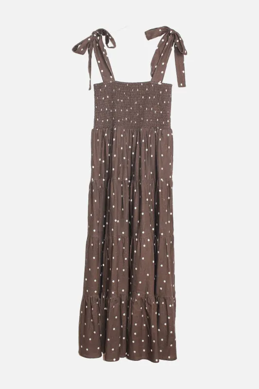 [Sample] Linen Square Neck Maxi Dress CHOCOLATE POLKA sold by UNE PIECE