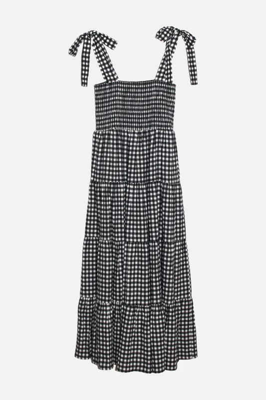 [Sample] Linen Square Neck Maxi Dress GINGHAM BLACK sold by UNE PIECE