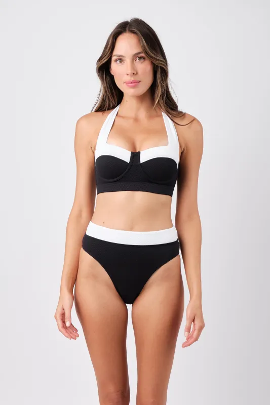 High-Cut High-Waisted Bikini Bottom MONOCHROME TEXTURE sold by UNE PIECE
