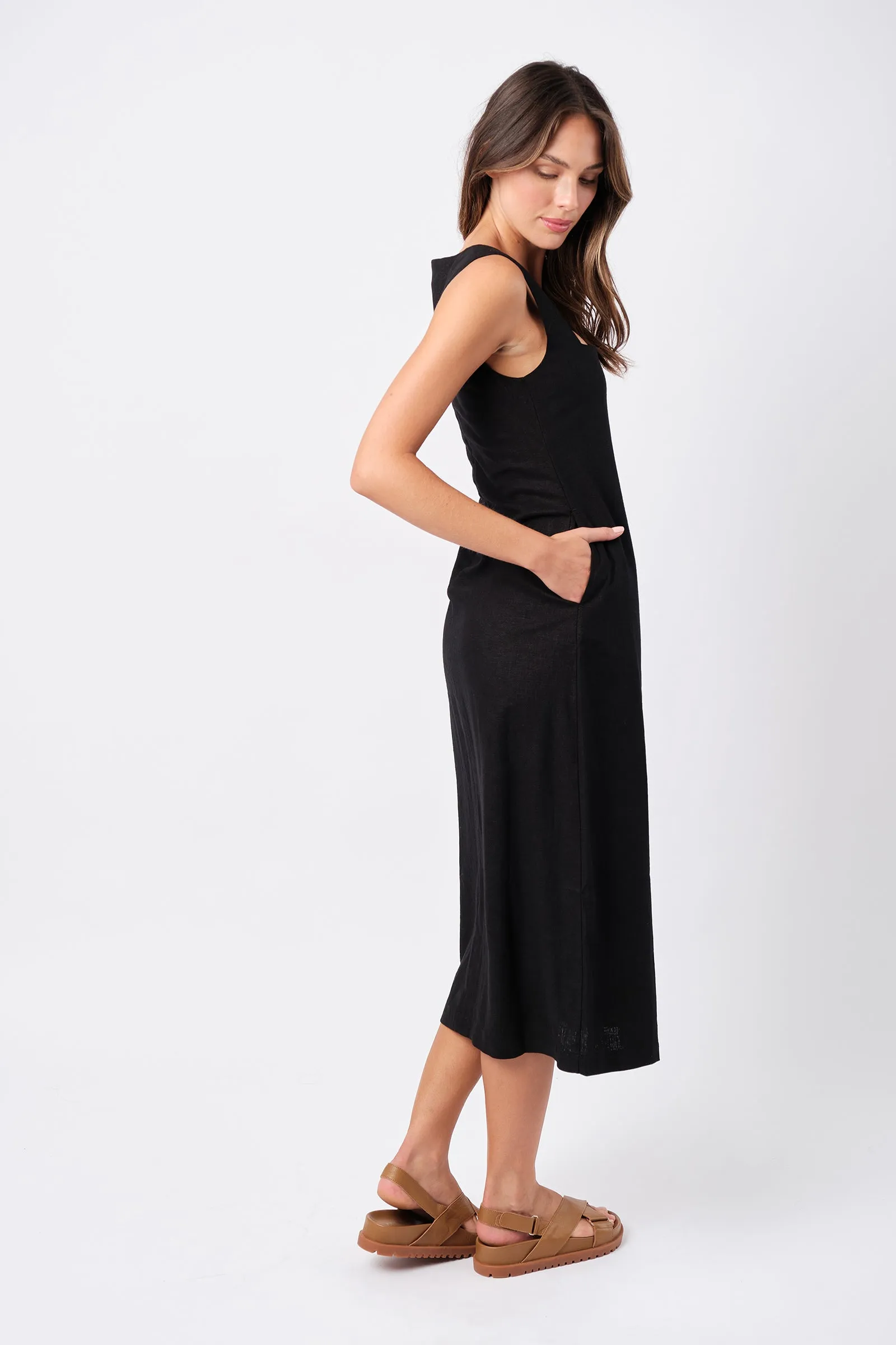 Linen Square Neck Midi Dress BLACK sold by UNE PIECE product image thumbnail 3