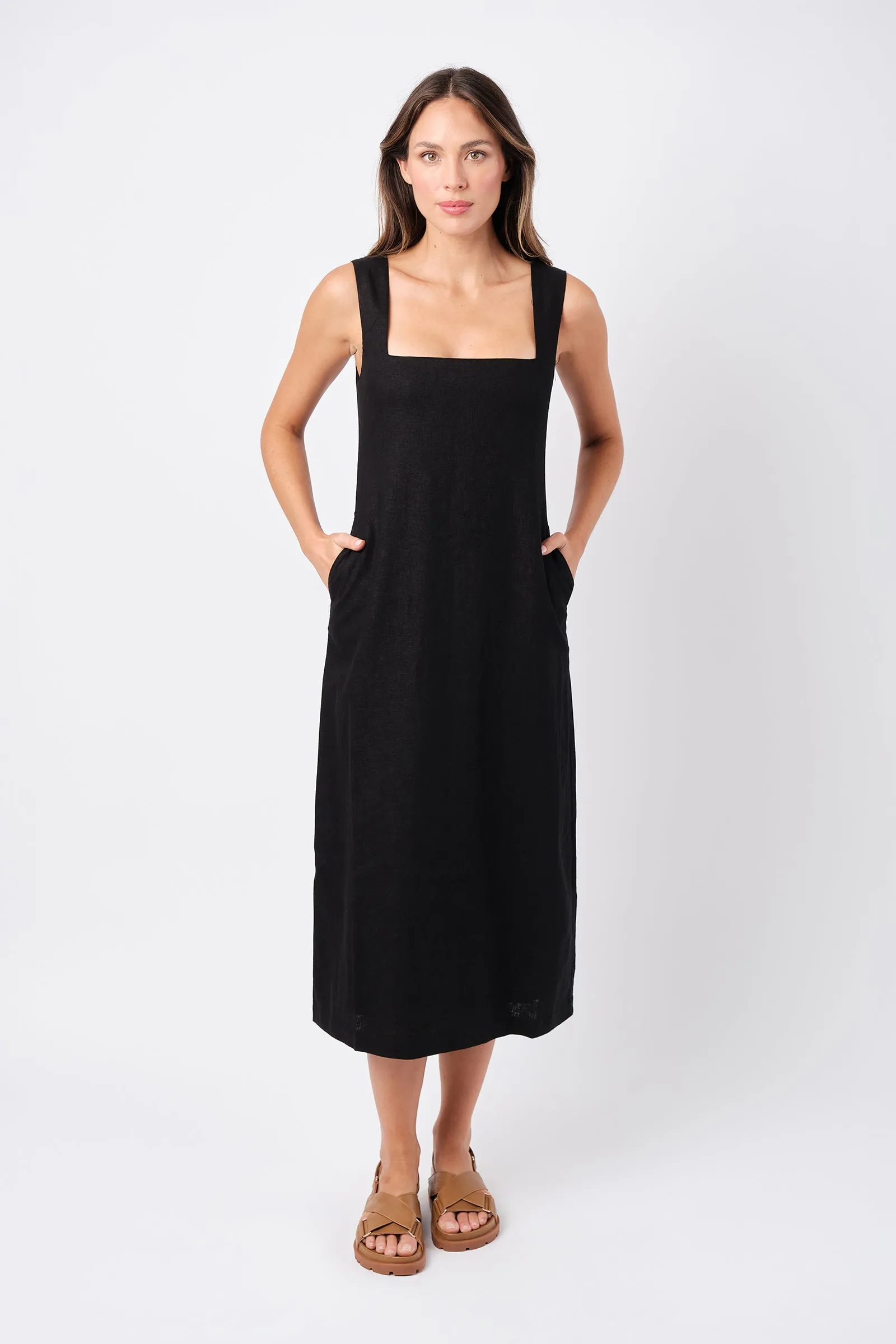 Linen Square Neck Midi Dress BLACK sold by UNE PIECE product image thumbnail 2