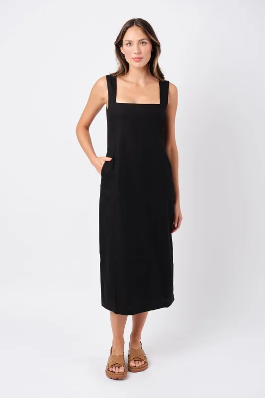 Linen Square Neck Midi Dress BLACK made by UNE PIECE
