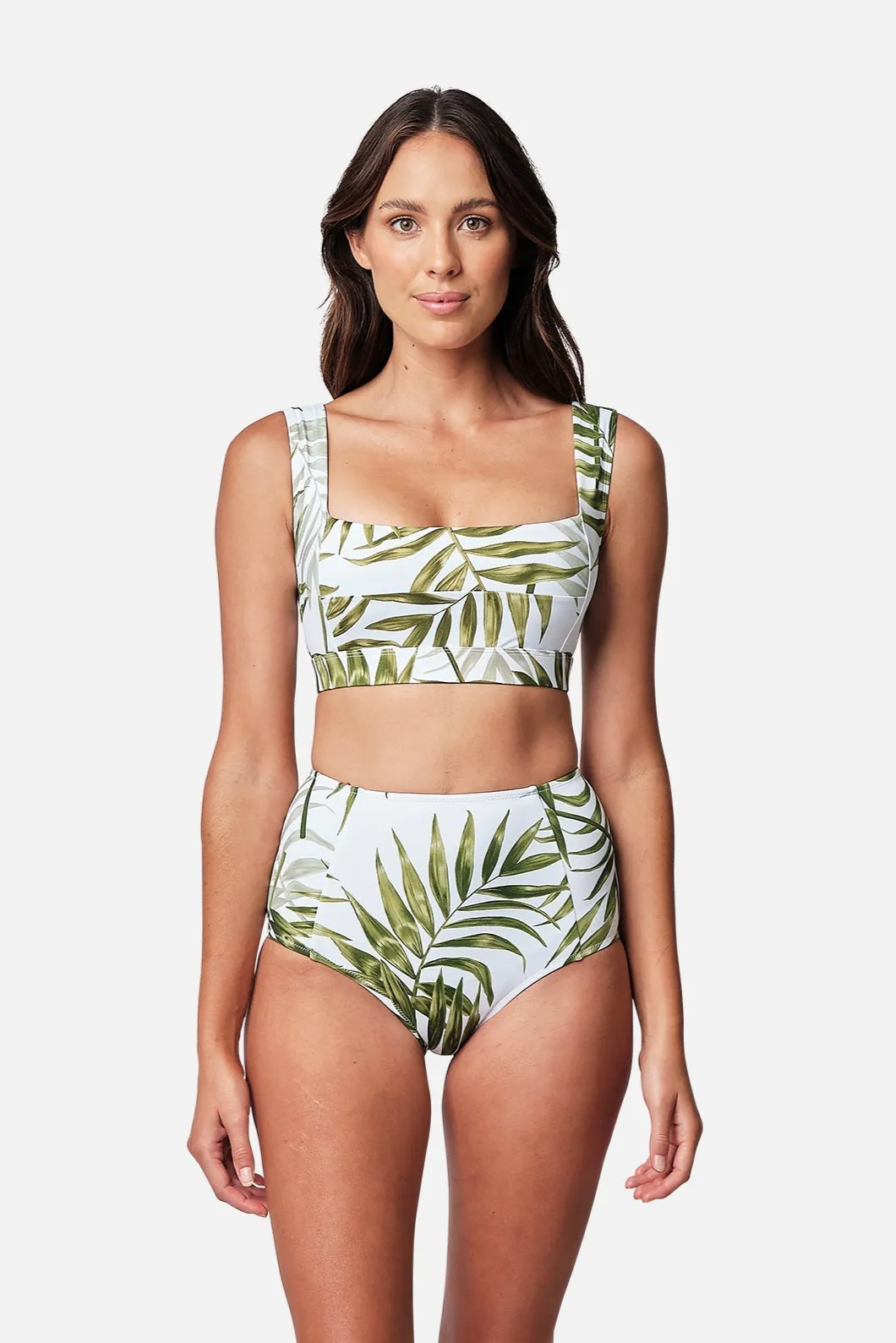 Never Say Never High-Waisted Bikini Bottom PALM WHITE sold by UNE PIECE