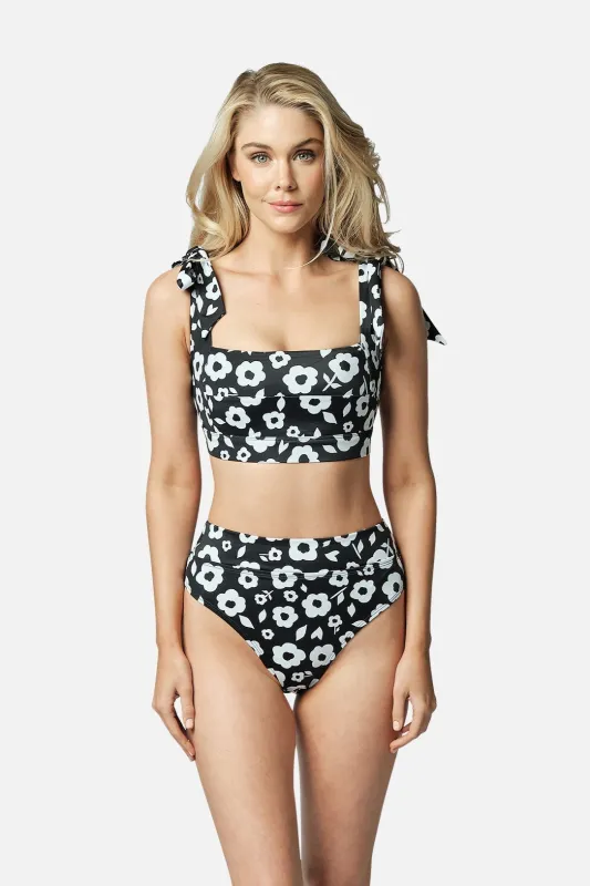 Classic Square Neck Bikini Bralette DAISY SILHOUETTE BLACK sold by UNE PIECE