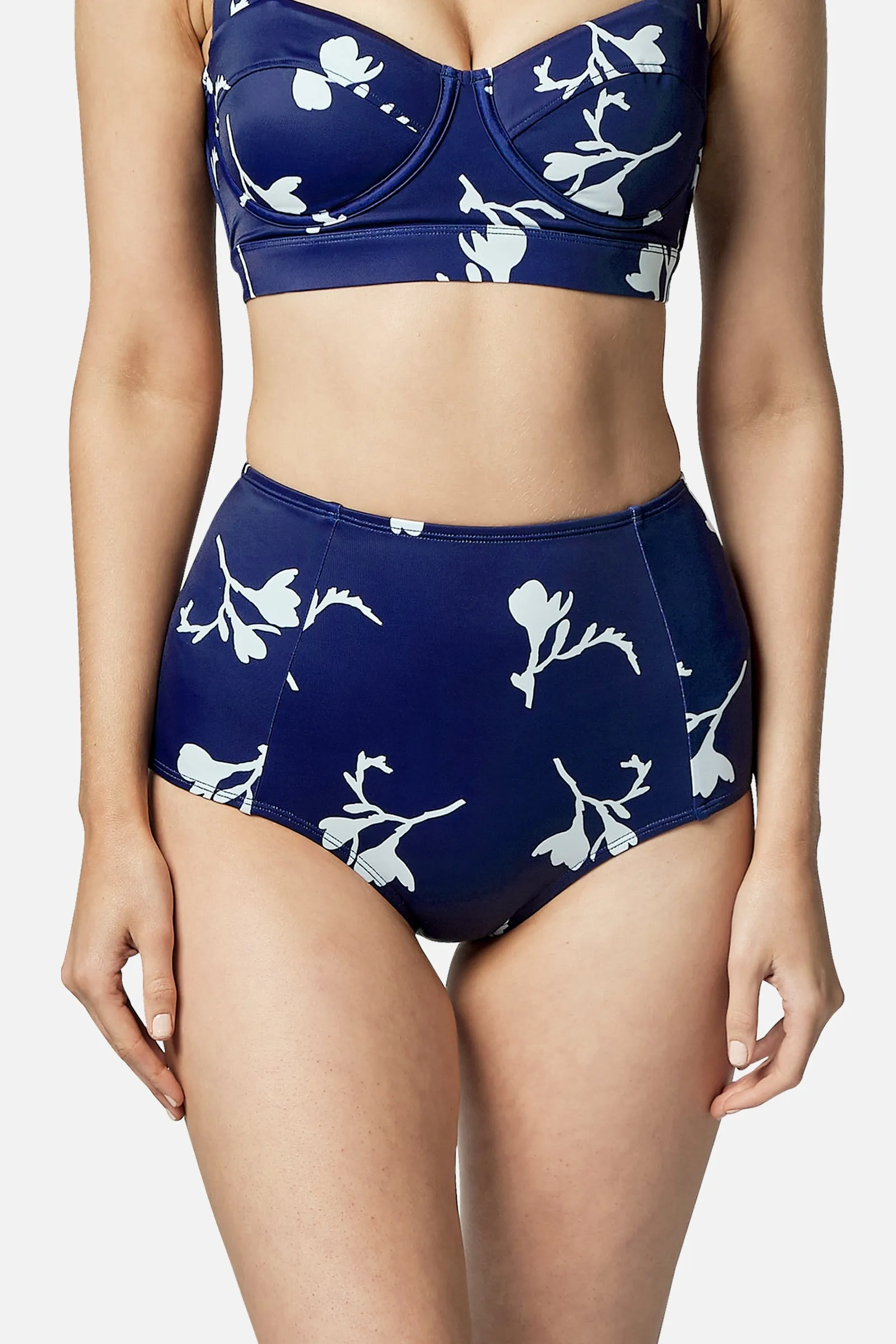 Never Say Never High-Waisted Bikini Bottom FREESIA SILHOUETTE NAVY sold by UNE PIECE