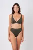 High-Cut High-Waisted Bikini Bottom KHAKI TEXTURE sold by UNE PIECE