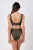 High-Cut High-Waisted Bikini Bottom KHAKI TEXTURE sold by UNE PIECE