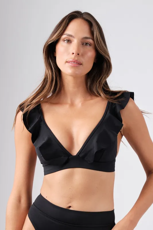 Never Say Never Bikini Bralette with Frill BLACK sold by UNE PIECE