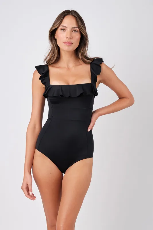 Classic Square Neck with Frill BLACK sold by UNE PIECE