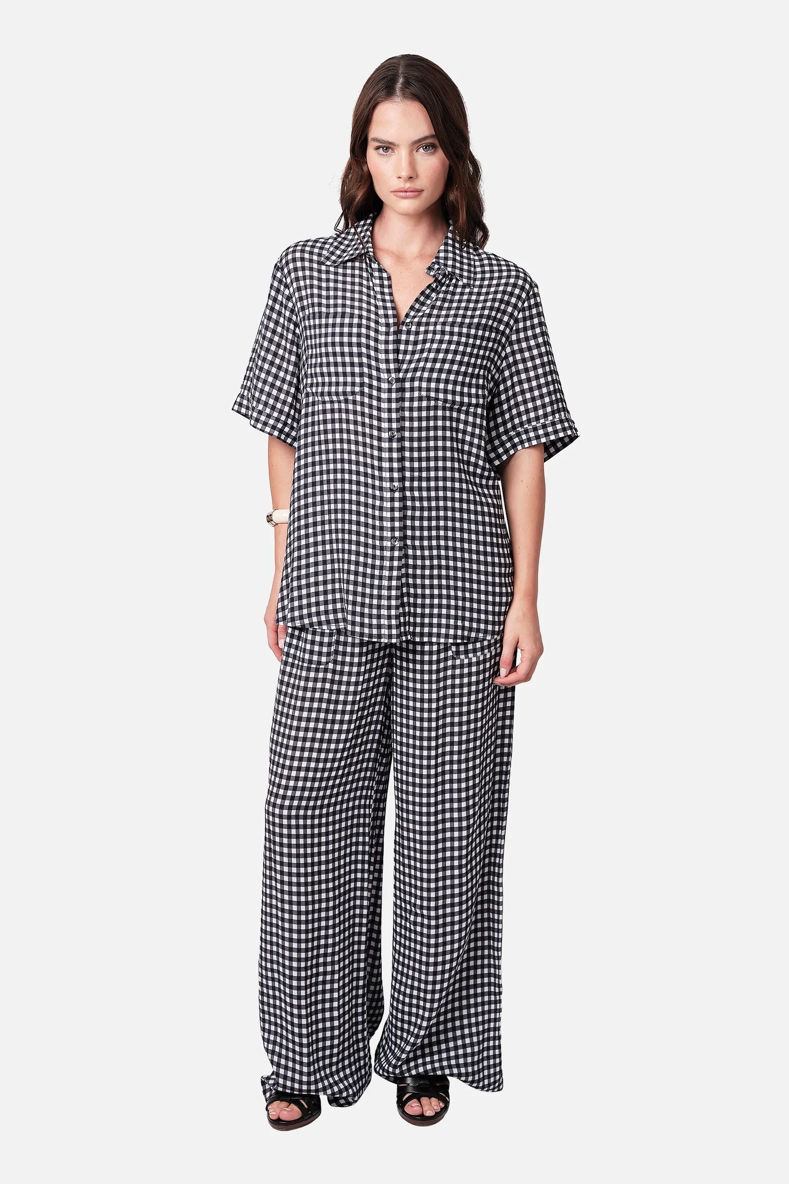 Short Sleeve Button-Up Shirt BLACK GINGHAM sold by UNE PIECE product image thumbnail 5