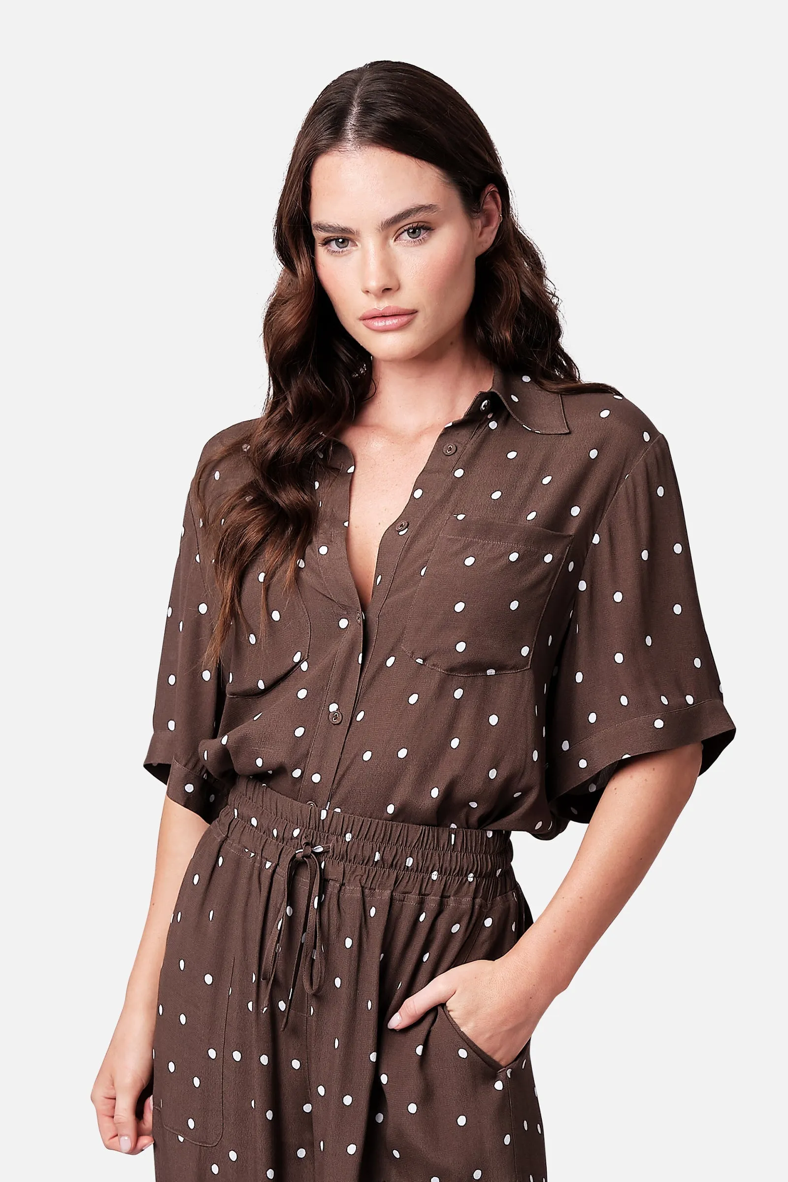 Short Sleeve Button-Up Shirt CHOCOLATE POLKA sold by UNE PIECE product image thumbnail 5