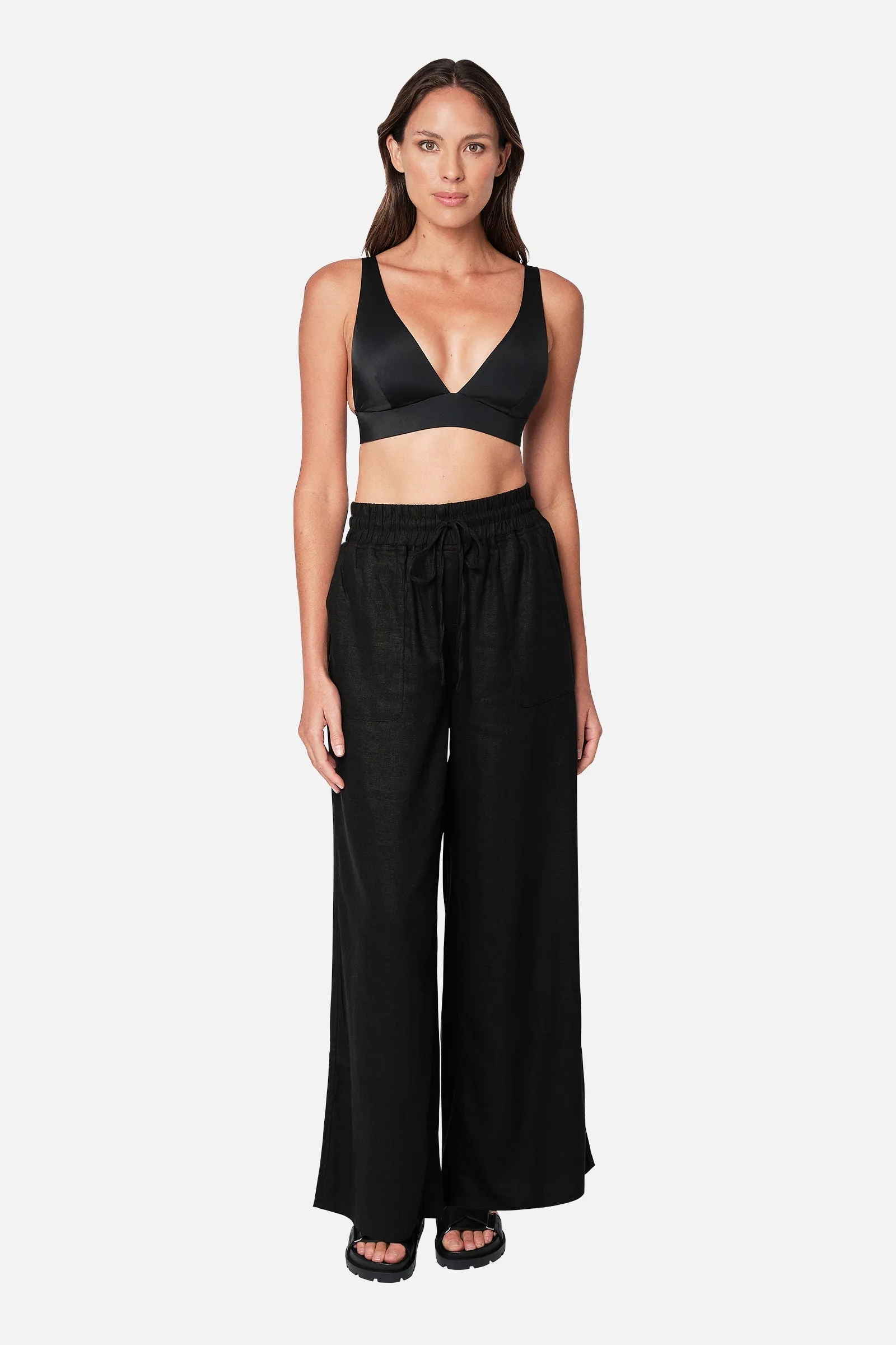Linen Palazzo Pants BLACK sold by UNE PIECE