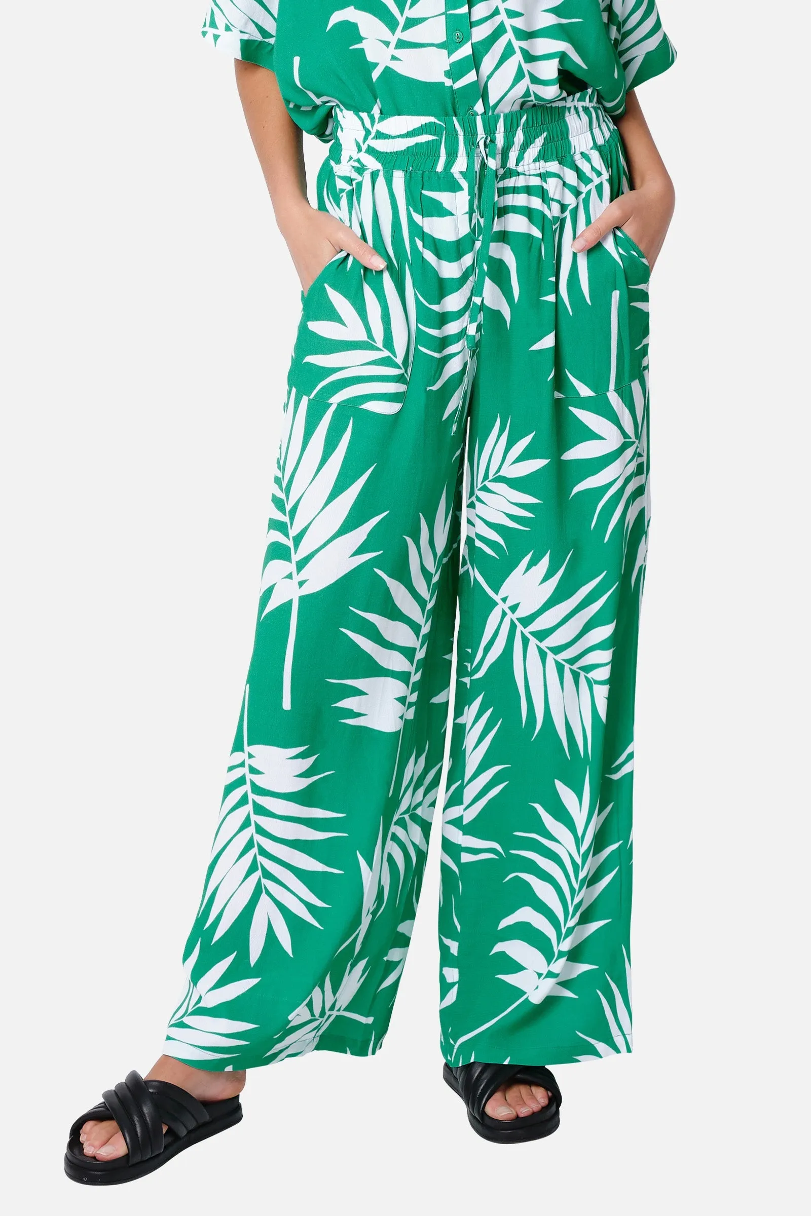 Palazzo Pants PALM SILHOUETTE GREEN sold by UNE PIECE