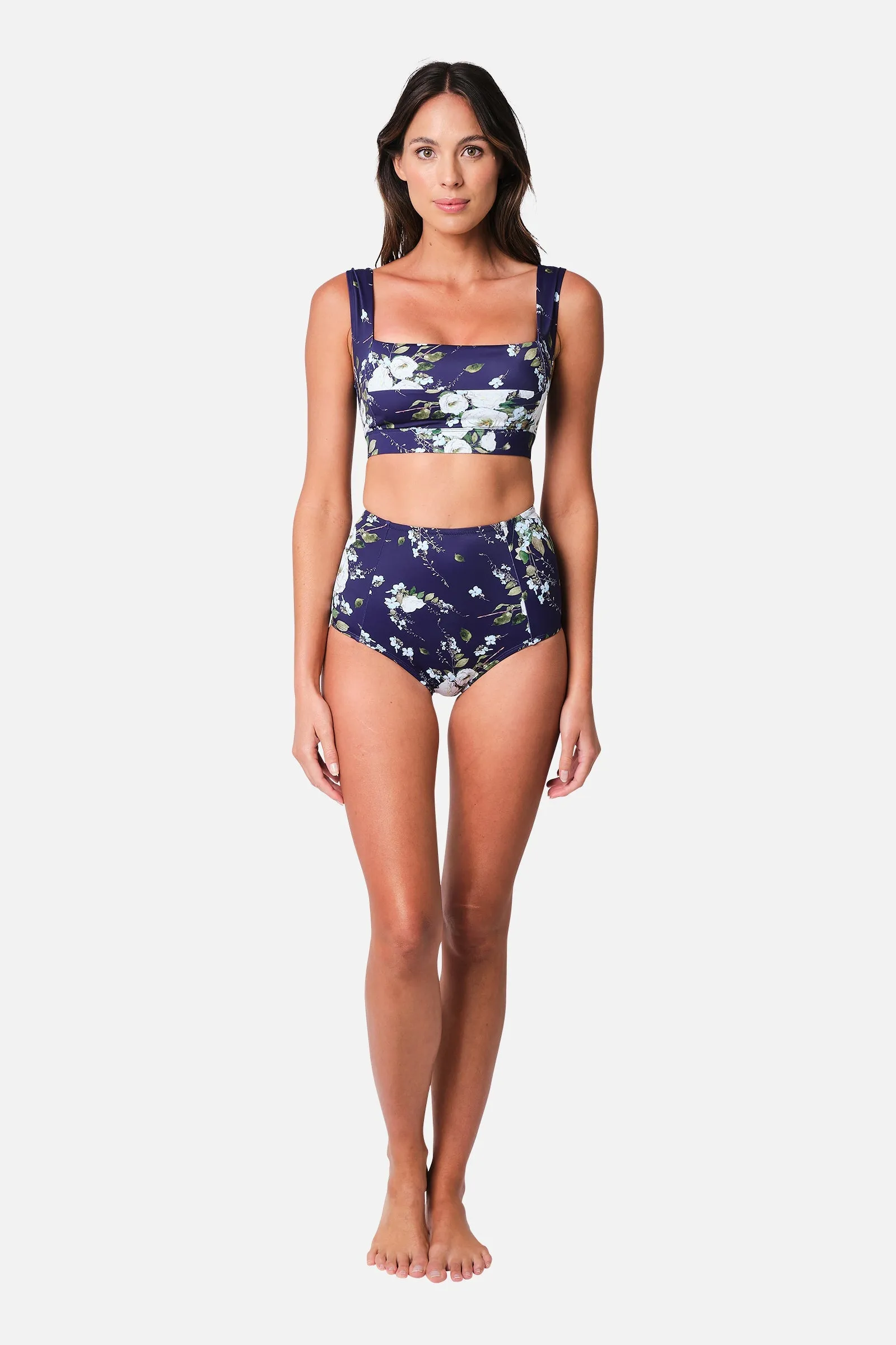 Never Say Never High-Waisted Bikini Bottom LONDON BOTANICAL NAVY sold by UNE PIECE product image thumbnail 3