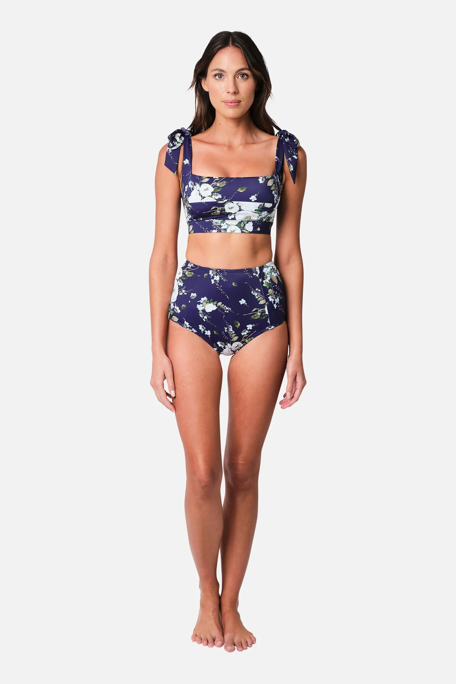 Never Say Never High-Waisted Bikini Bottom LONDON BOTANICAL NAVY sold by UNE PIECE product image thumbnail 2