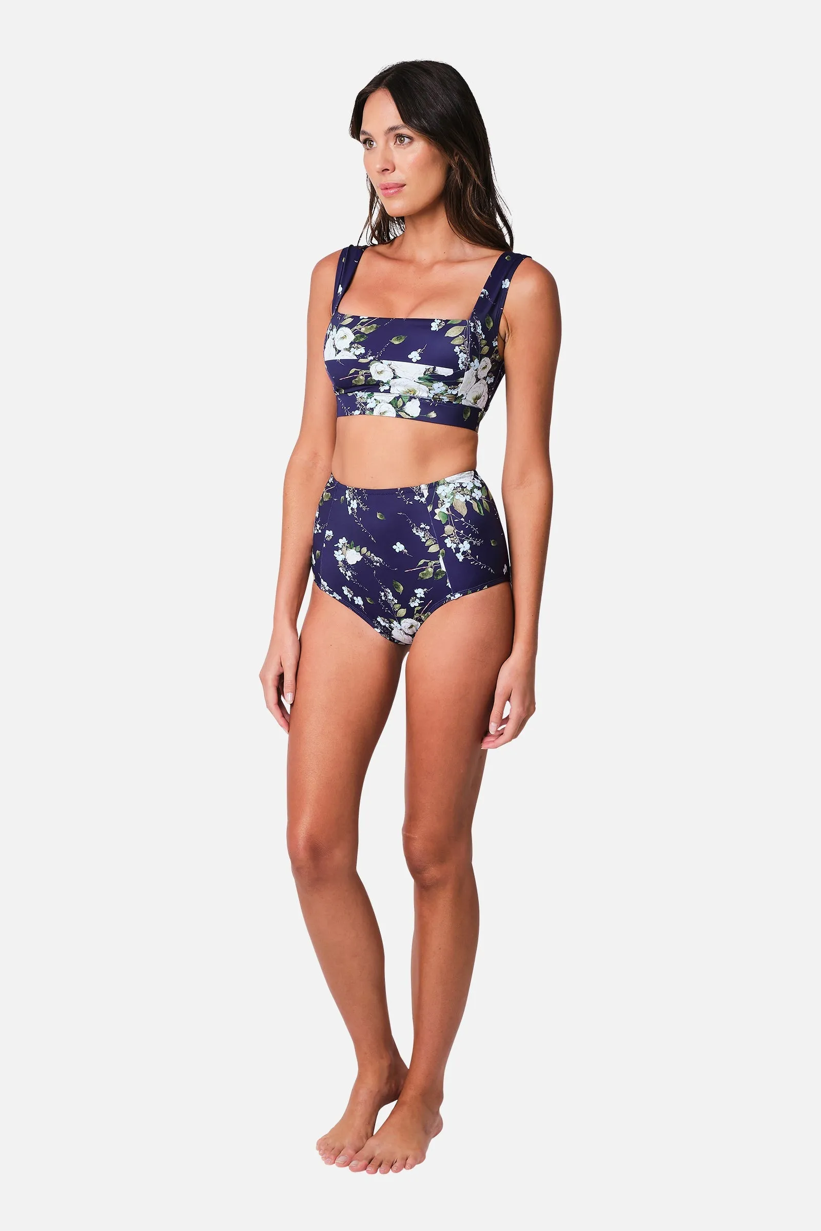 Never Say Never High-Waisted Bikini Bottom LONDON BOTANICAL NAVY sold by UNE PIECE product image thumbnail 5