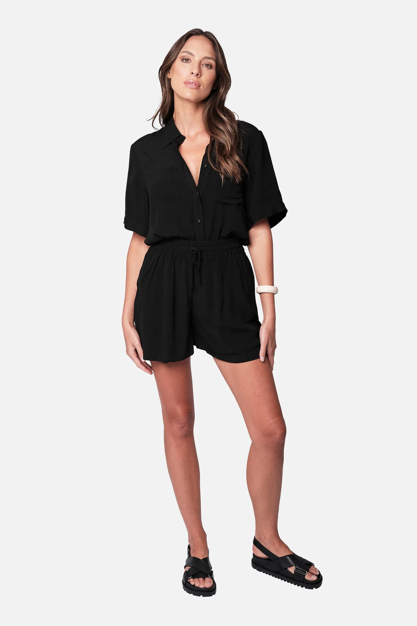 Short Sleeve Button-Up Shirt BLACK sold by UNE PIECE product image thumbnail 5