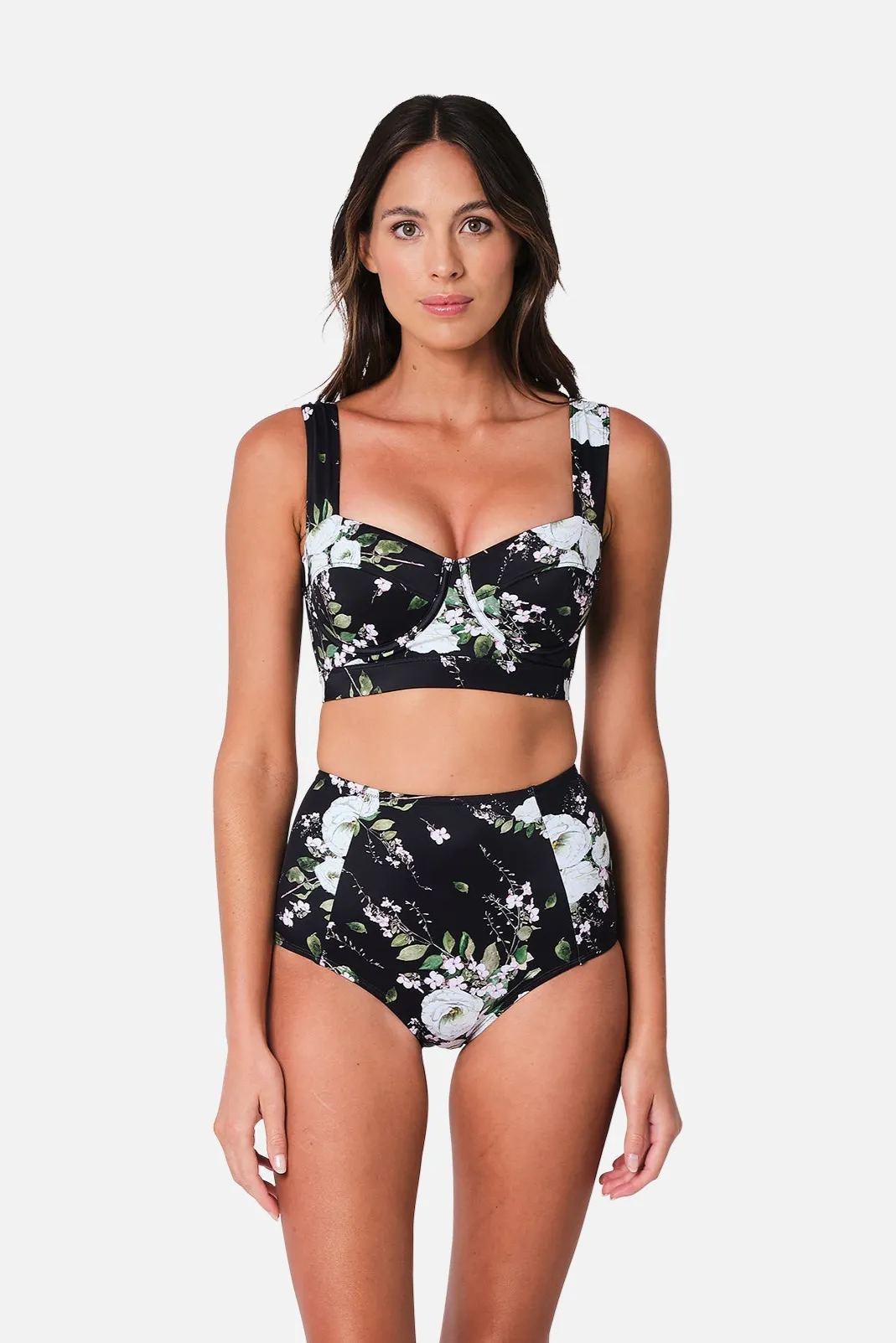 Never Say Never High-Waisted Bikini Bottom LONDON BOTANICAL BLACK sold by UNE PIECE