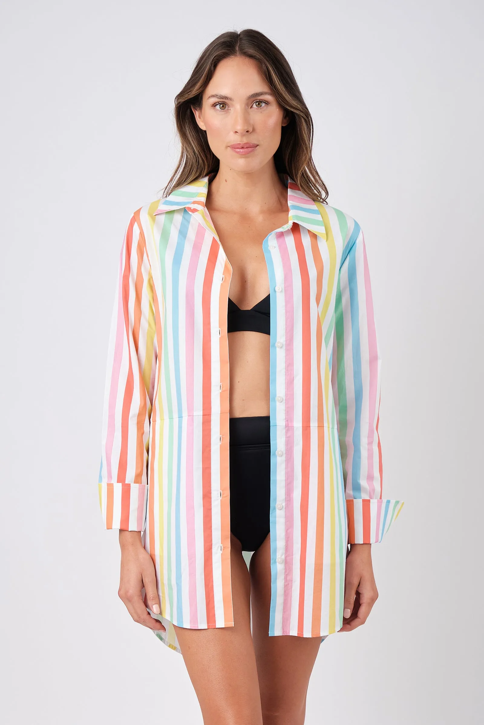 Beach Shirt Dress HAMPTONS STRIPE RAINBOW sold by UNE PIECE