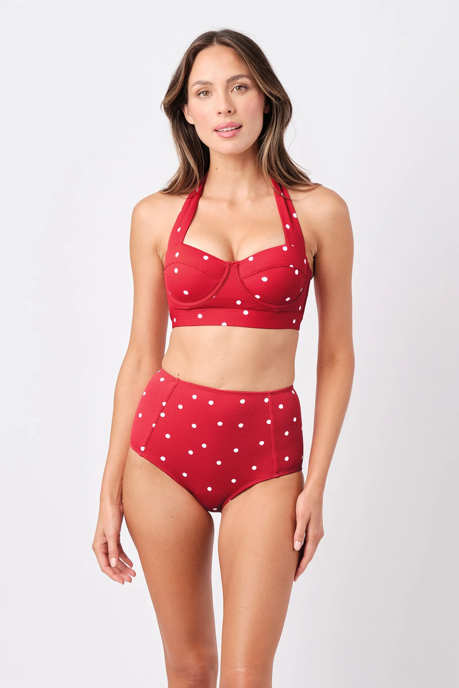 Never Say Never High-Waisted Bikini Bottom POLKA ROUGE TEXTURE sold by UNE PIECE