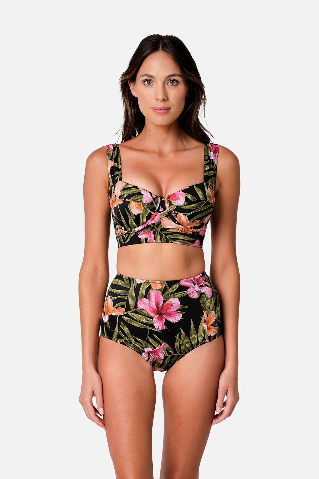Never Say Never High-Waisted Bikini Bottom CRESCENT BLOOMS sold by UNE PIECE