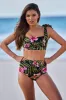 Never Say Never High-Waisted Bikini Bottom CRESCENT BLOOMS sold by UNE PIECE