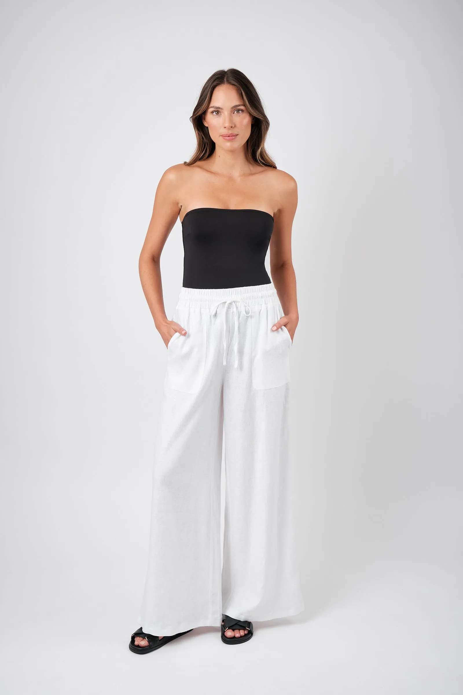 Linen Palazzo Pants WHITE sold by UNE PIECE
