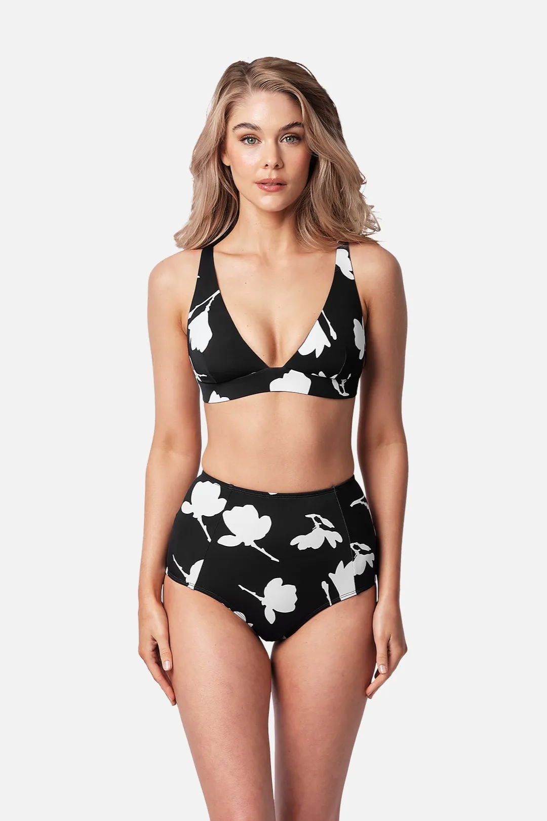 Never Say Never High-Waisted Bikini Bottom MAGNOLIA SILHOUETTE BLACK sold by UNE PIECE