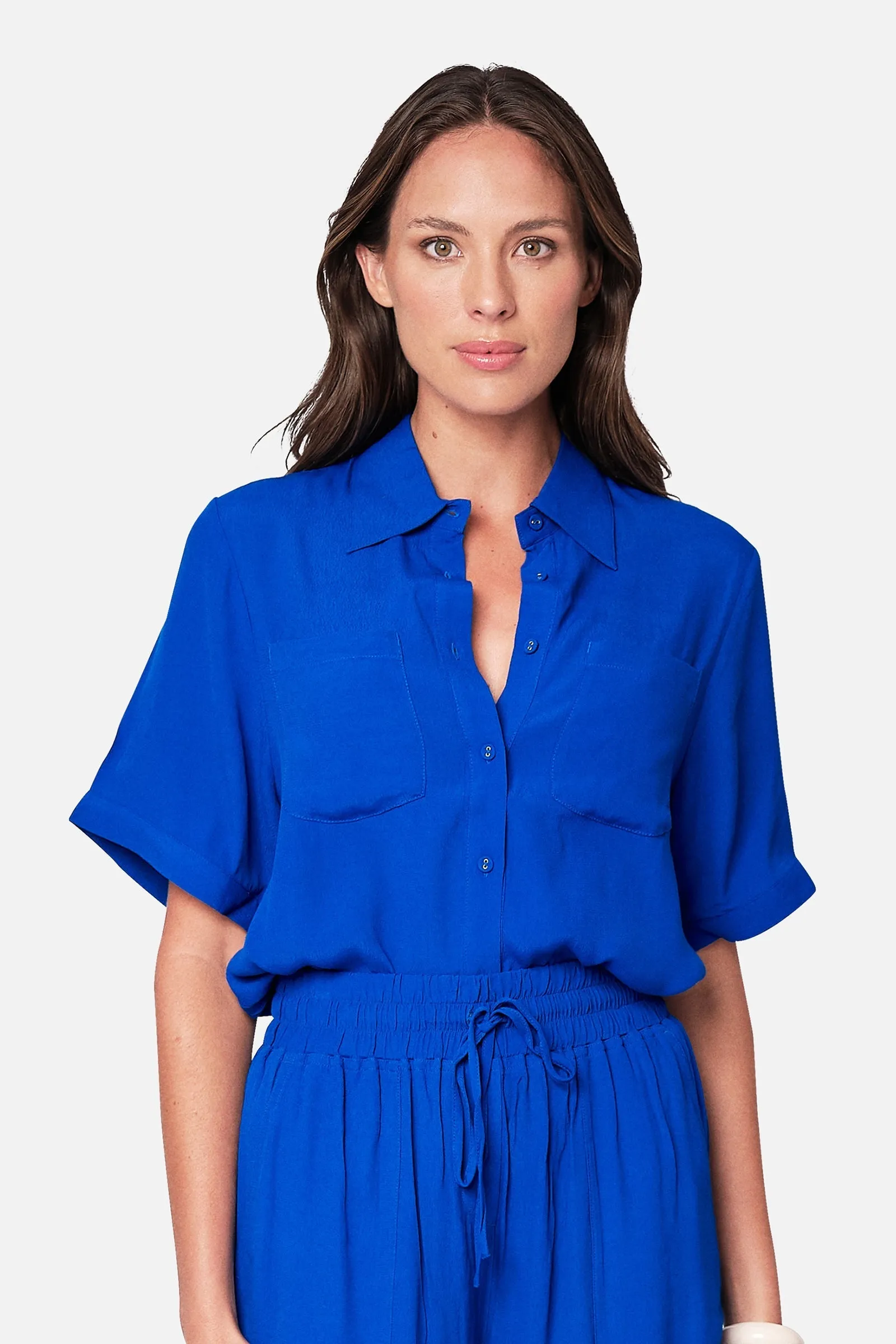 Short Sleeve Button-Up Shirt COBALT BLUE sold by UNE PIECE