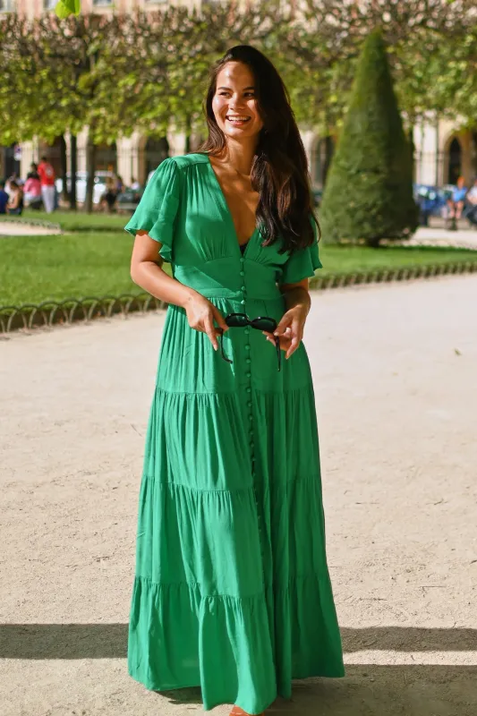 Floaty Sleeve Maxi Dress GREEN sold by UNE PIECE