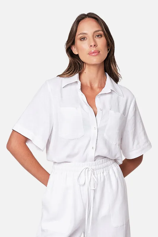 Linen Short Sleeve Button-Up Shirt WHITE sold by UNE PIECE