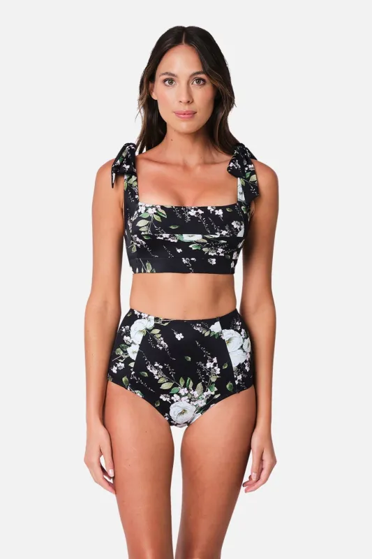 Classic Square Neck Bikini Bralette LONDON BOTANICAL BLACK sold by UNE PIECE