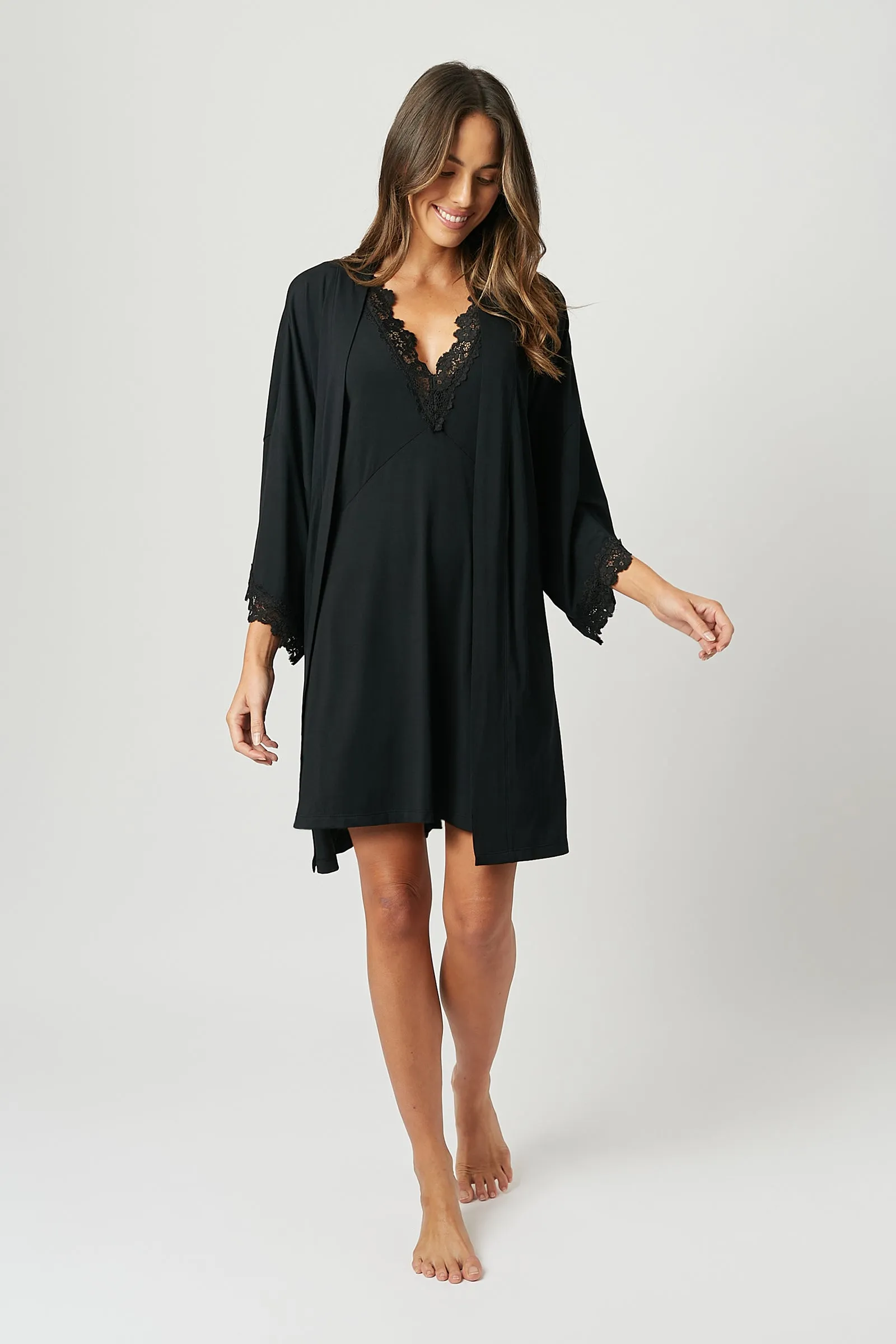 Lace Trim Modal Robe BLACK sold by UNE PIECE product image thumbnail 3