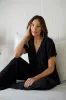 Lace Trim Modal Full Length Pyjama Set BLACK sold by UNE PIECE