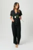 Lace Trim Modal Full Length Pyjama Set BLACK sold by UNE PIECE