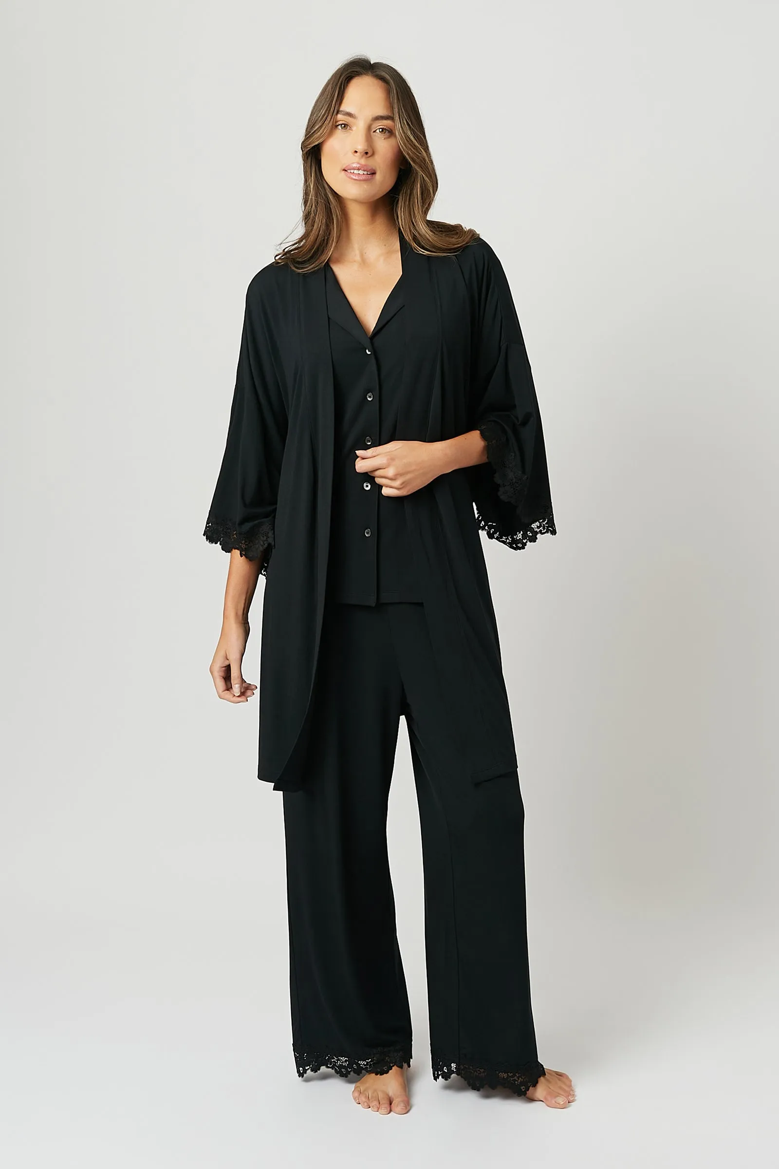 Lace Trim Modal Full Length Pyjama Set BLACK sold by UNE PIECE product image thumbnail 4