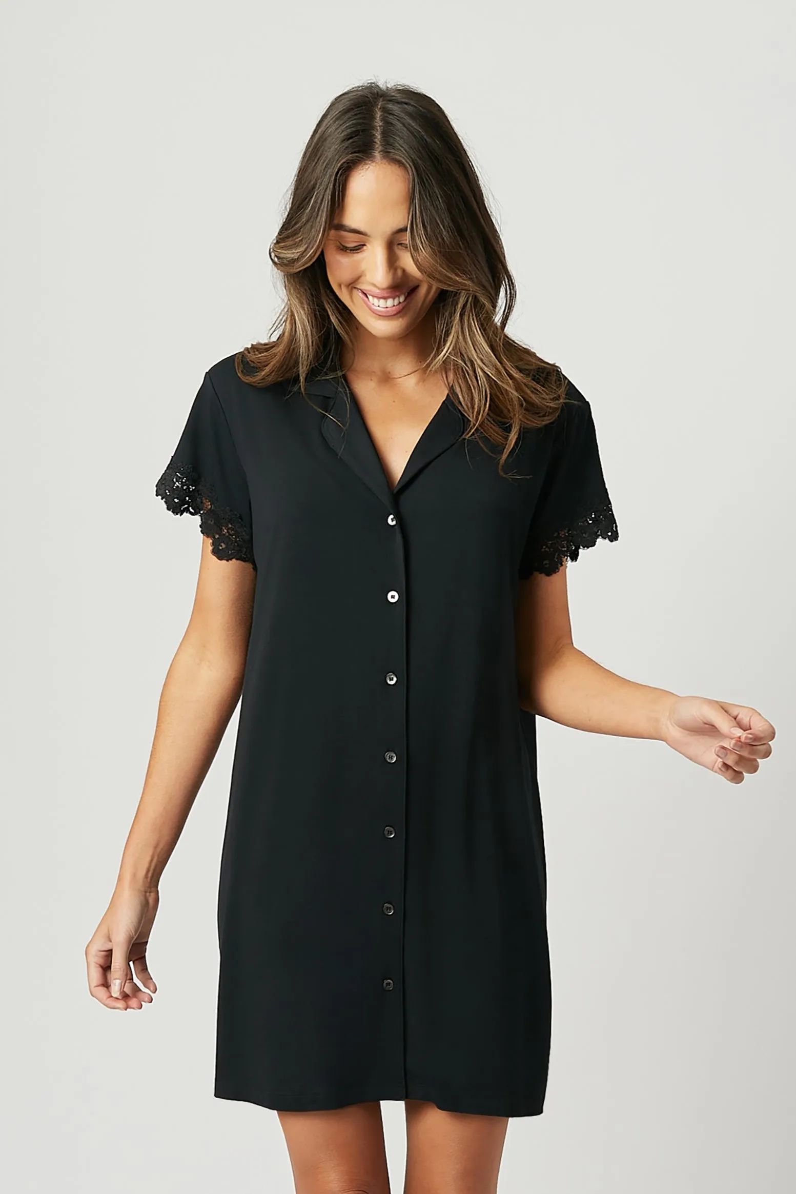 Lace Trim Sleep Shirt Nightie BLACK sold by UNE PIECE product image thumbnail 3