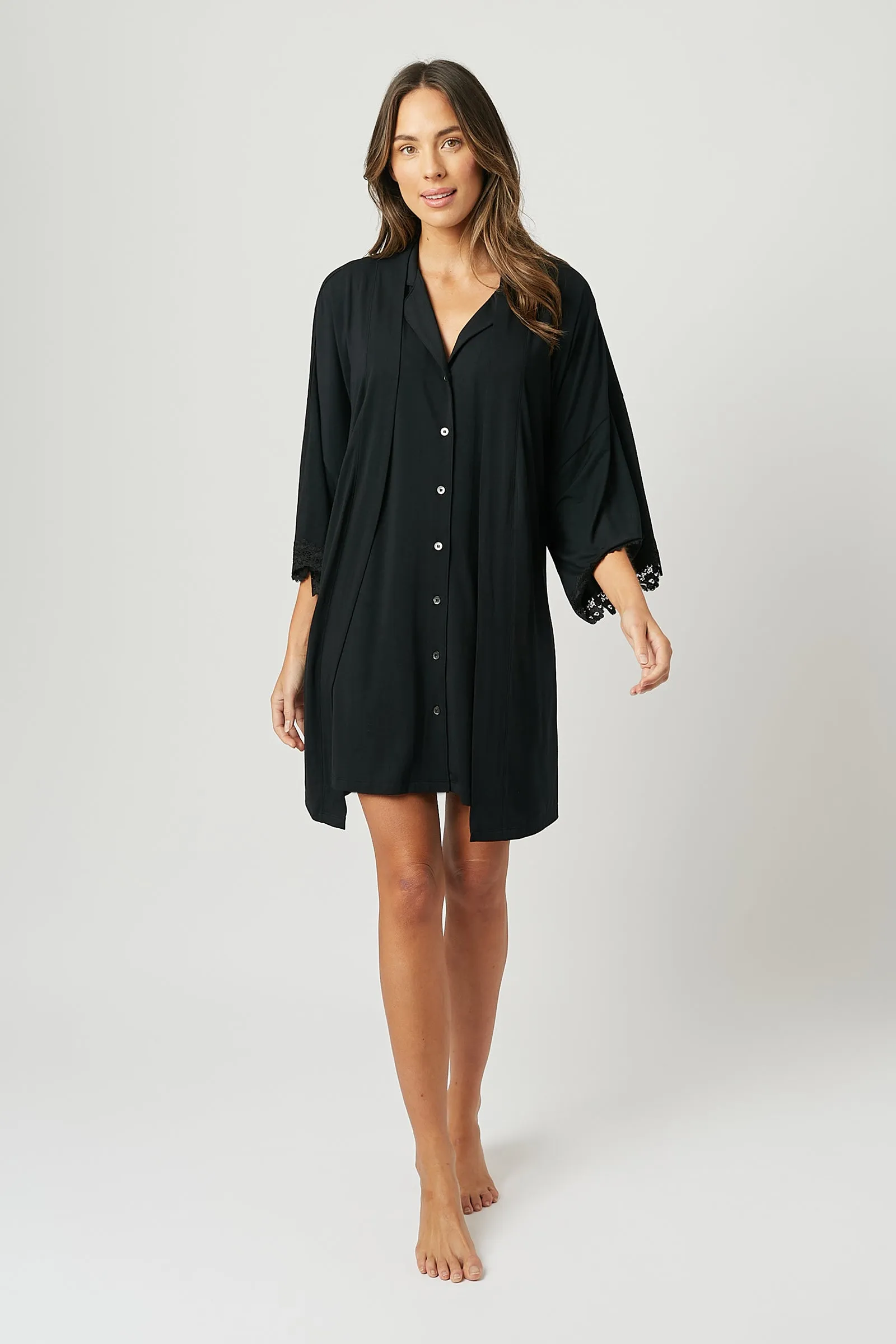 Lace Trim Sleep Shirt Nightie BLACK sold by UNE PIECE product image thumbnail 4