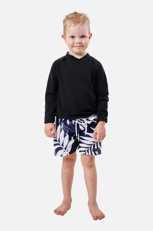 Boys Swim Shorts PALM SILHOUETTE NAVY sold by UNE PIECE