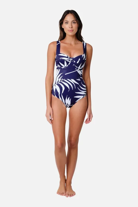 Original Bustier Balconette One Piece PALM SILHOUETTE NAVY sold by UNE PIECE