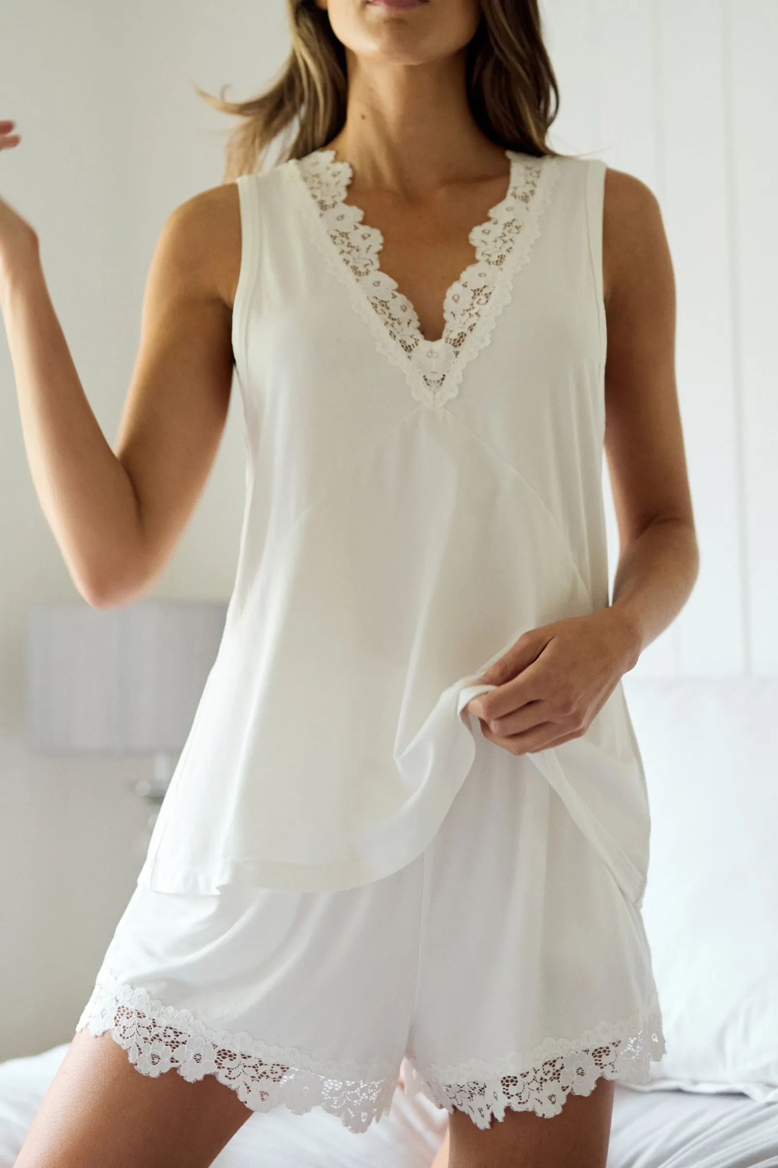 Lace Trim Cami + Shorts Sleep Pyjama Set IVORY sold by UNE PIECE product image thumbnail 3
