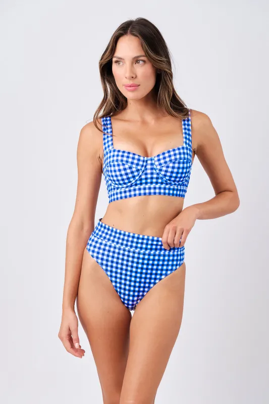 High-Cut High-Waisted Bikini Bottom COBALT BLUE GINGHAM sold by UNE PIECE
