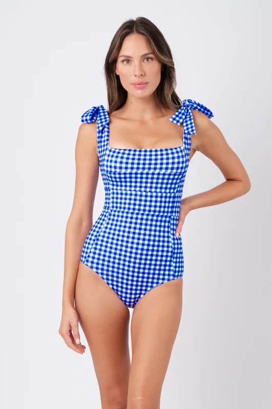 Classic Square Neck COBALT BLUE GINGHAM sold by UNE PIECE